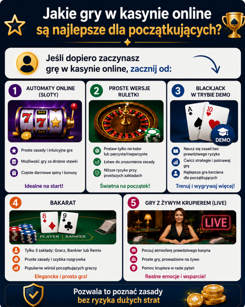 infografika z przykładami gier dla początkujących osób
