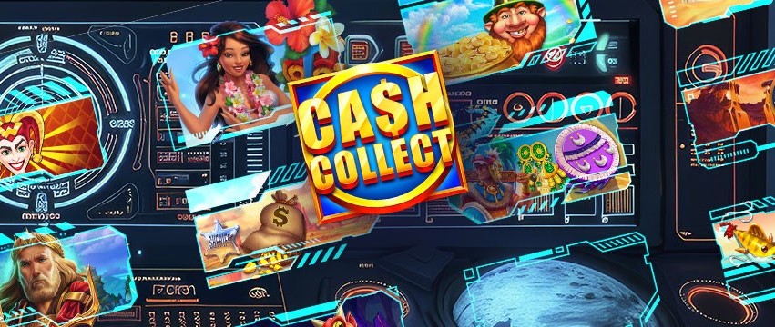 obraz do artykułu o grach z mechaniką cash collect, pokazujący symbol mechaniki na tle grafik z gier